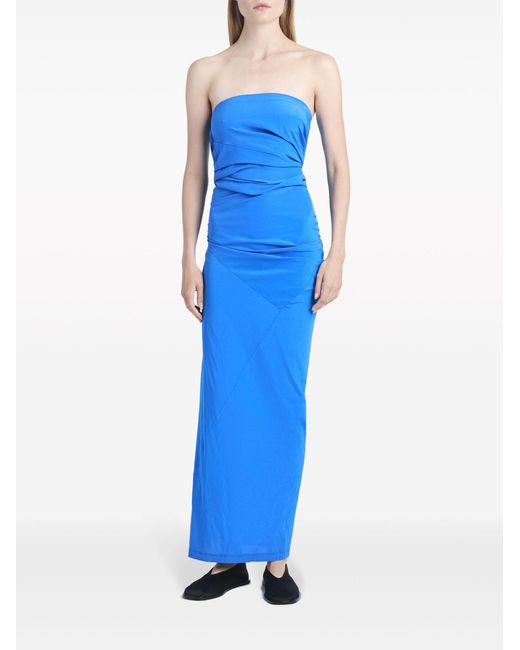 Proenza Schouler Blue Odette Draped Strapless Dress