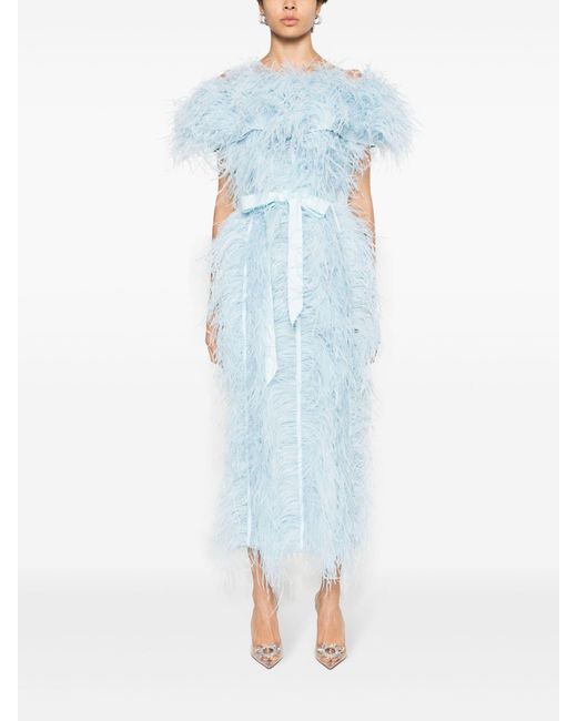Huishan Zhang Blue Angelina Feather-embellished Midi Dress