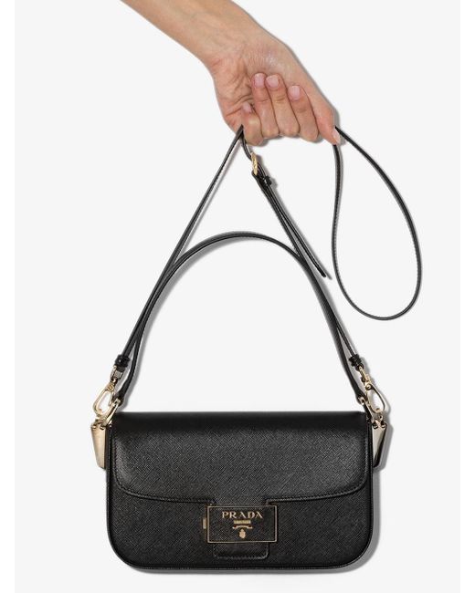 Prada Emblème Saffiano Leather Baguette Bag in Black | Lyst