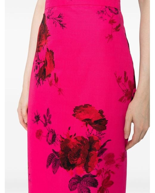 Erdem Pink Floral-print Faille Pencil Skirt - Women's - Cotton