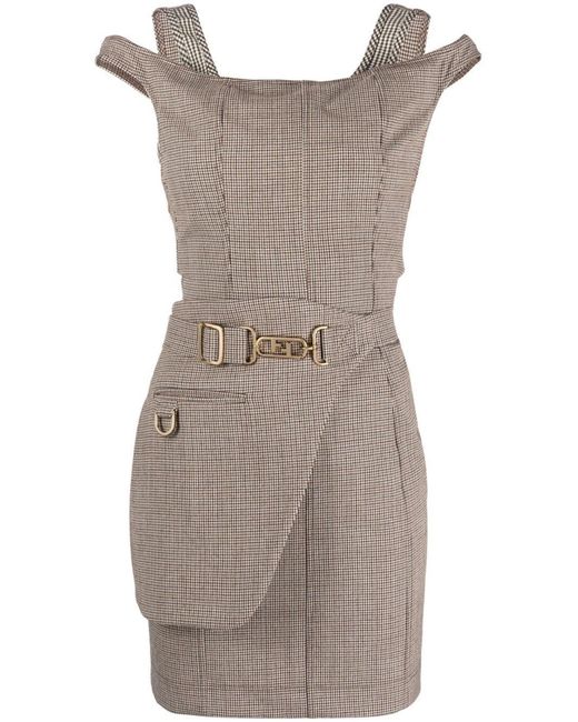 Fendi Gray Beige Houndstooth Wool Mini Dress - Women's - Virgin Wool/polyamide/elastane