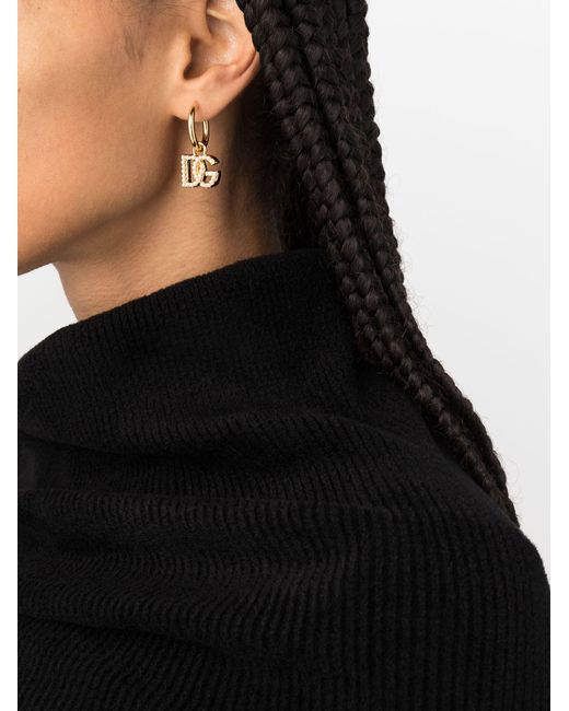 Dolce & Gabbana Dg-logo Pendant Hoop Earrings in Metallic | Lyst UK