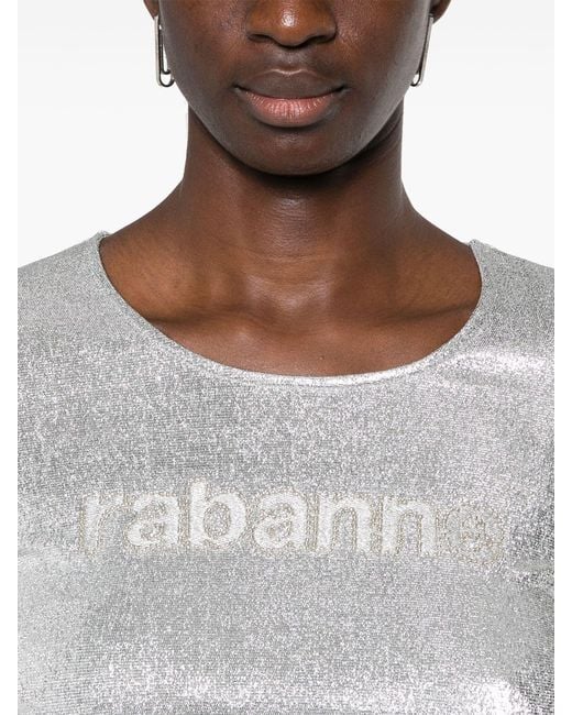 Rabanne Gray -tone Logo-embroidered Cropped T-shirt