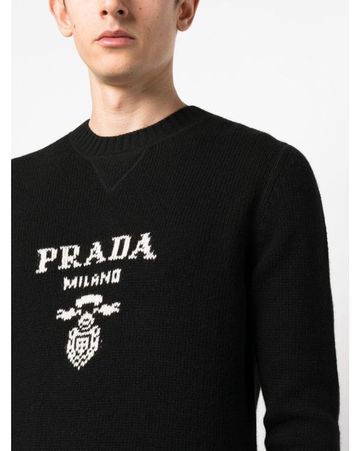 Prada Black Logo-intarsia Sweater - Men's - Cashmere/wool for men