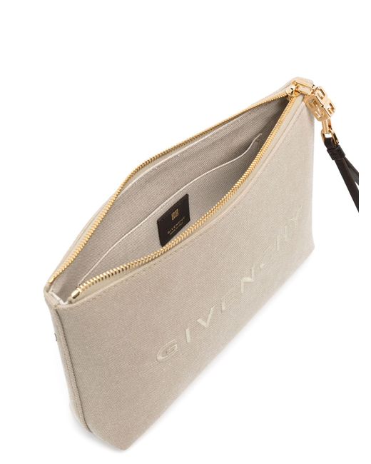Givenchy Natural Neutral Logo Embroidered Canvas Purse