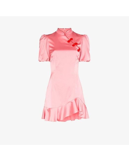 De La Vali Pink Bluebell Cheongsam Mini Dress