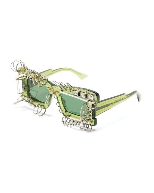 Kuboraum Green Piercing-detail Rectangular-frame Sunglasses for men