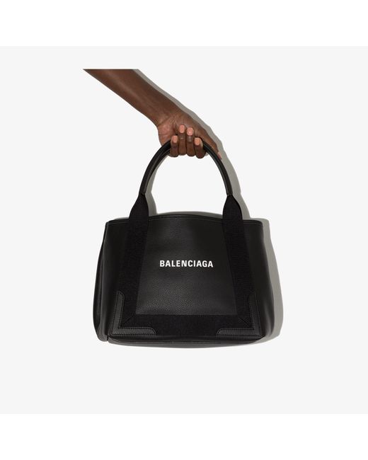 Balenciaga Black Navy Cabas Small Leather Tote Bag | Lyst Australia