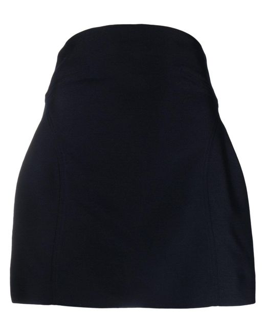 Low Classic Blue Curved Wool Miniskirt