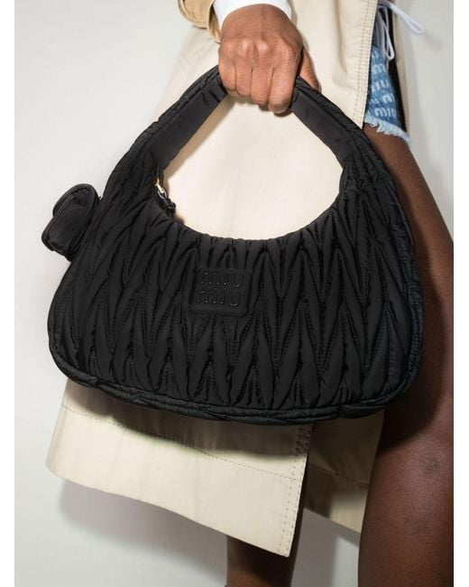 Miu Miu Black Wander Matelassé Shoulder Bag - Women's - Recycled Nylon
