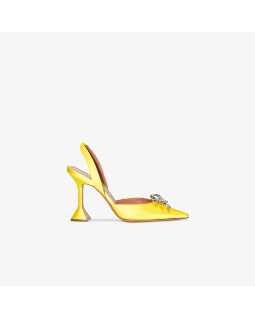 AMINA MUADDI Yellow Rosie 95 Crystal Slingback Satin Pumps | Lyst