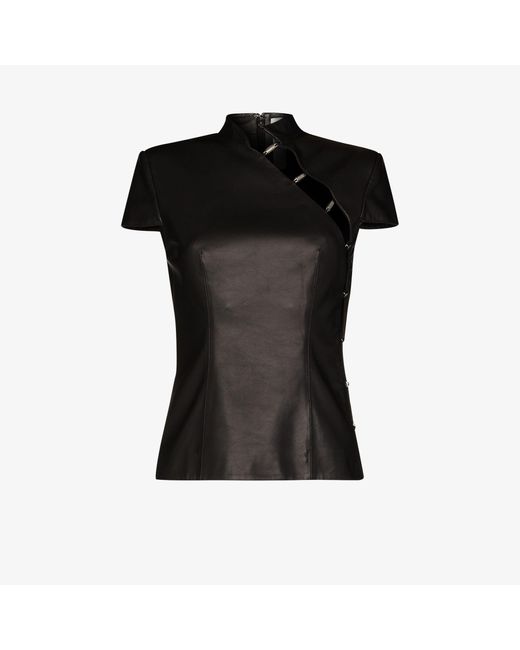 032c Black Qipao Cutout Leather Top