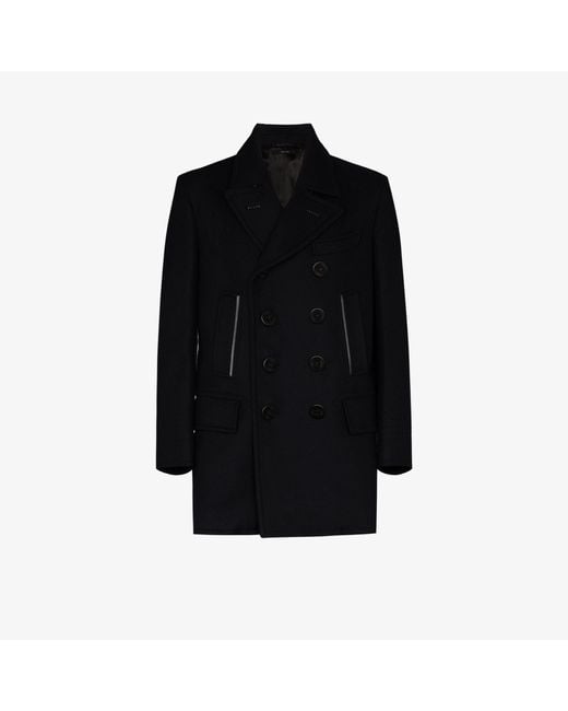 Tom Ford Cotton Leather Trim Peacoat In Blue For Men Lyst Tom Ford Cotton Leather Trim Peacoat In, Cotton Peacoat By Tom Ford