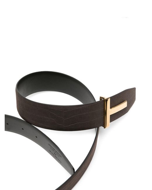 Tom Ford Black Crocodile-effect Leather Belt for men