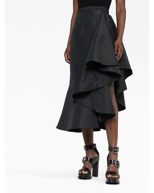 Alexander McQueen Black Slit Detail Midi Skirt