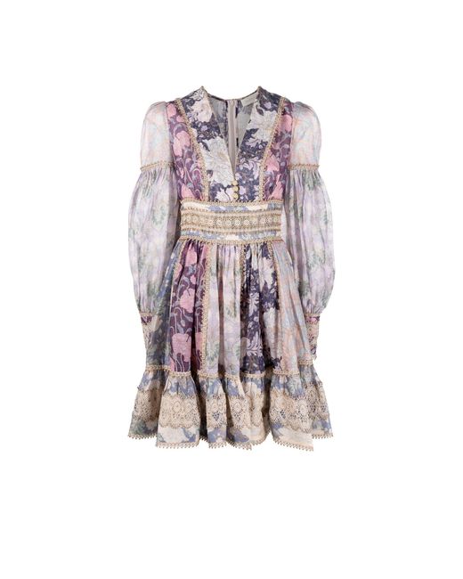 Zimmermann Purple Celestial Lace Panelled Mini Dress Lyst UK