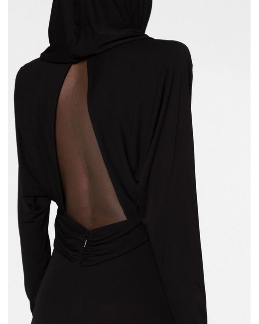 Saint Laurent Black Hooded Cut-out Maxi Dress