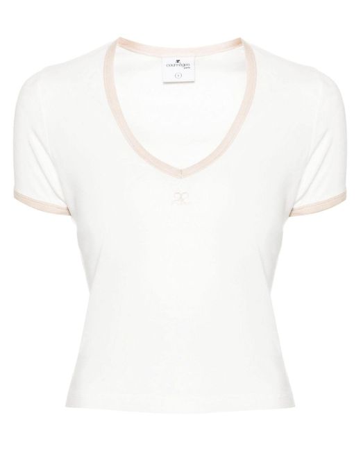 Courreges White Contrast-neck Cotton T-shirt - Women's - Cotton