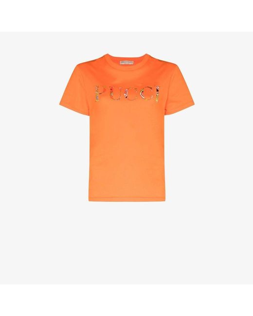 Emilio Pucci Orange Logo Print Cotton T-shirt