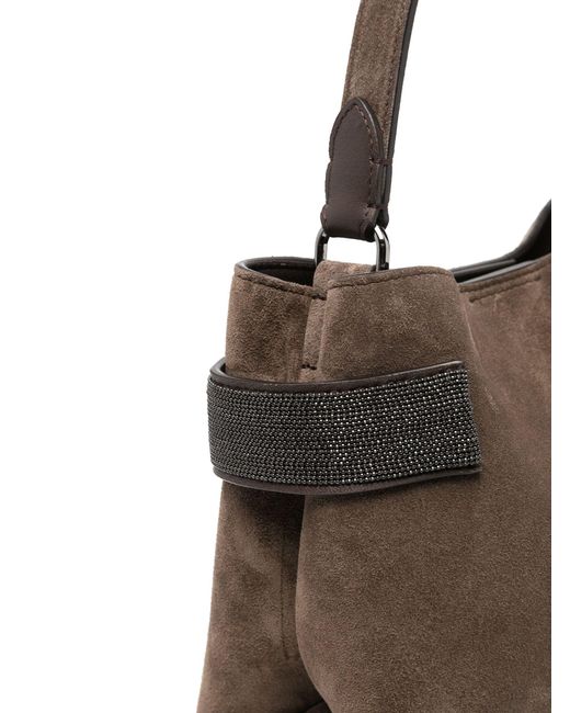 Brunello Cucinelli Brown Monili-embellished Suede Shoulder Bag - Women's - Metal/calf Suede/calf Leather