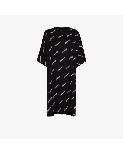 Balenciaga Script Logo Print T-shirt Dress in Black | Lyst