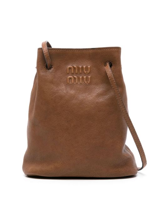 Miu Miu Brown Mini Logo-embossed Bucket Bag