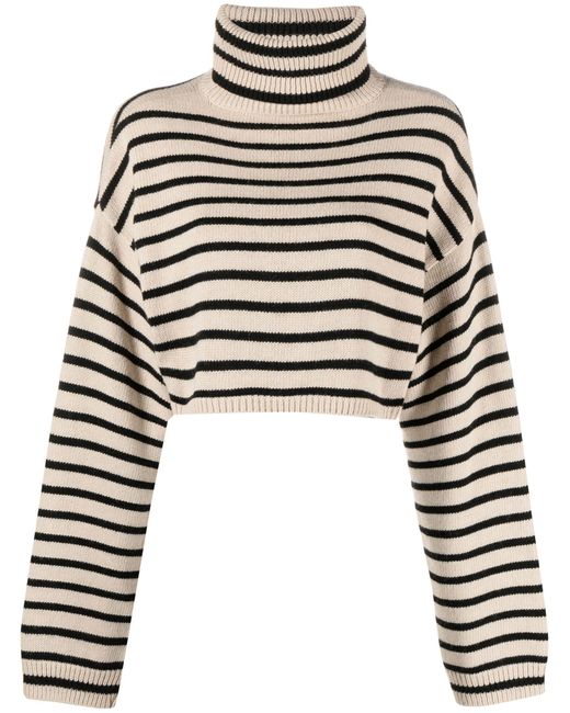 Frankie Shop Neutral Athina Striped Cropped Turtleneck Sweater - Women ...