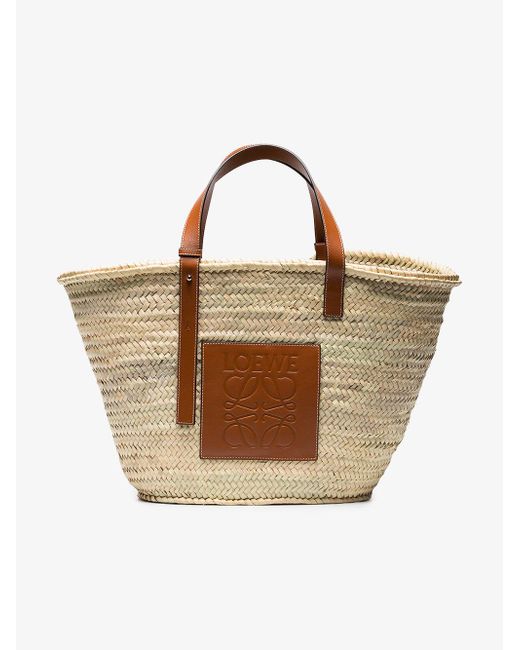 Loewe Large Logo Raffia Basket Bag With Leather Trim in Natural | Lyst