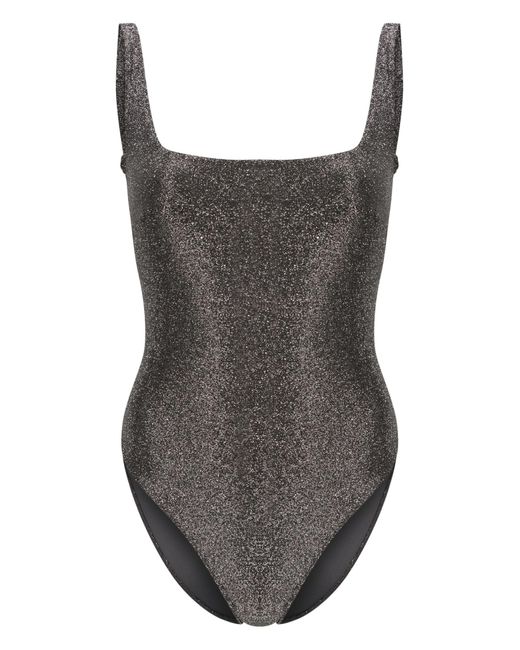 Form and Fold Brown Square Neck Glitter Swimsuit