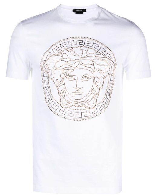 Versace White Medusa Crystal Cotton T-shirt for men