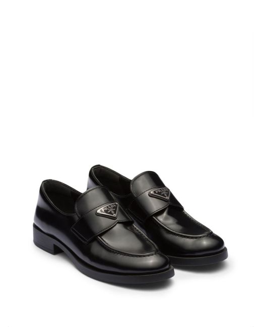 Prada Triangle Logo Leather Loafers in Black