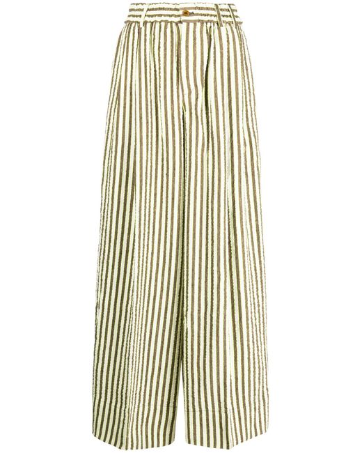 Christopher John Rogers White Neutral Striped Seersucker Wide-leg Trousers