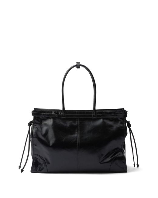 Prada Triangle Logo Leather Tote Bag in Black Lyst UK