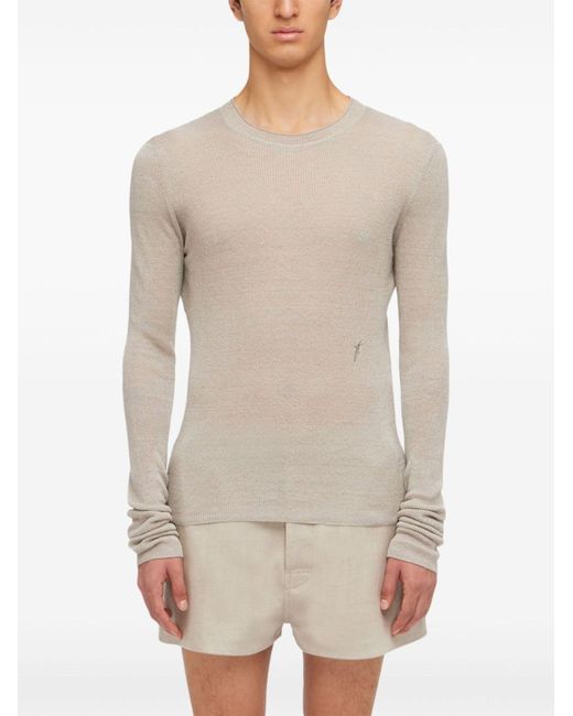 Ferragamo Natural Neutral Crew-neck Linen Sweater - Men's - Linen/flax/rayon/cotton for men