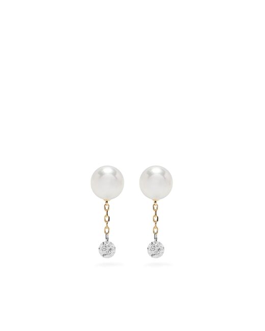 Mizuki White 14k Yellow Sea Of Beauty Pearl And Diamond Earrings - Women's - Akoya Pearl/diamond/14kt