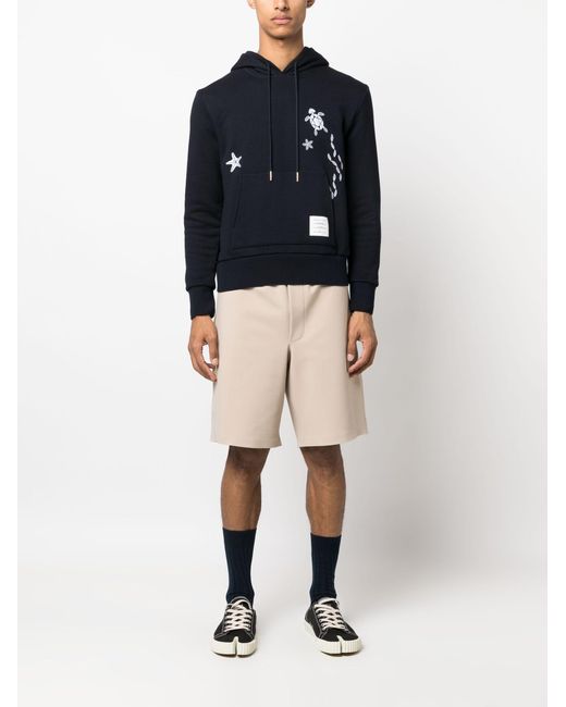 Thom Browne Black Nautical Embroidery Cotton Hoodie for men