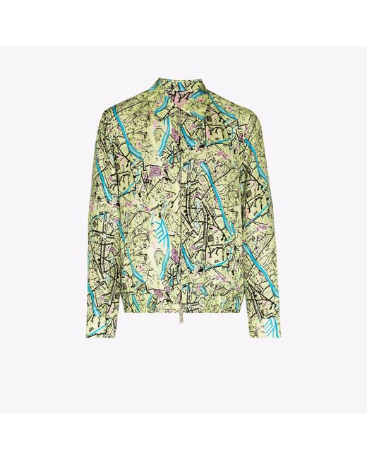 Fendi Reversible Map Print Silk Jacket in Green for Men - Lyst