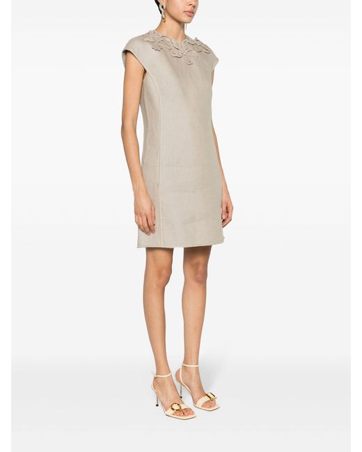Valentino Garavani Natural Neutral Floral-appliquéd Mini Dress - Women's - Linen/flax/cotton/polyester