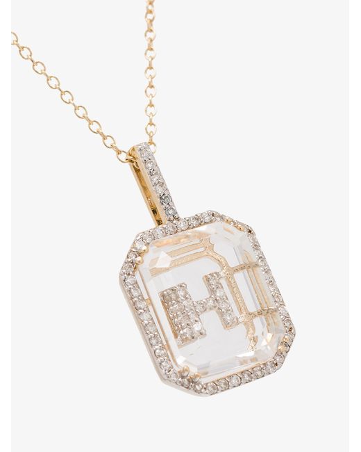Mateo 14k Yellow Crystal Frame H Initial Diamond Necklace in White