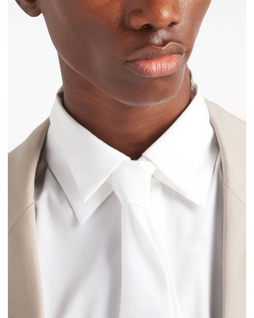 Prada White Tie Cotton Shirt for men