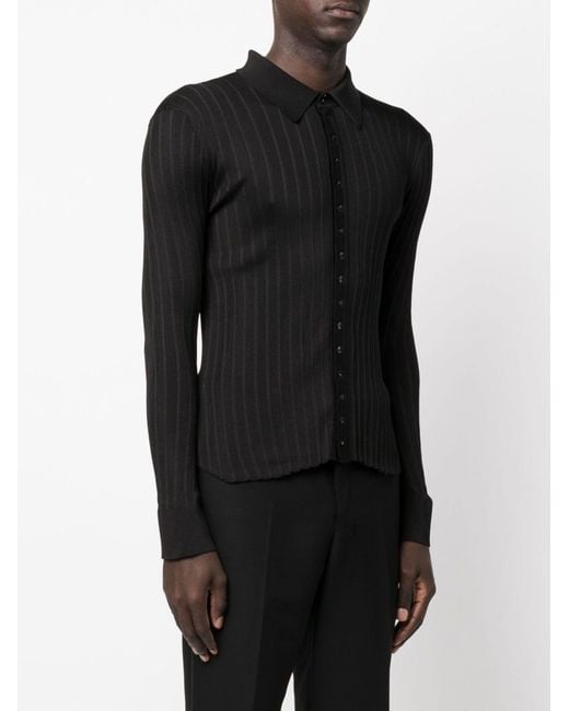 Saint Laurent Black Rib Knit Silk Shirt for men