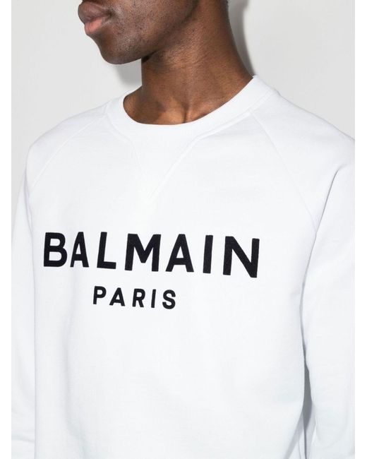 Balmain White Flocked Logo Sweatshirt for men