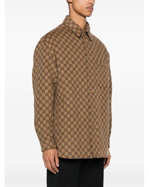 Gucci Brown gg-jacquard Wool Shirt Jacket - Men's - Wool/polyamide/polyester for men
