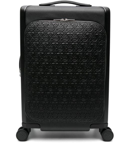 Ferragamo Black Gancini Embossed Leather Suitcase - Men's - Calfskin/plastic/polyester for men