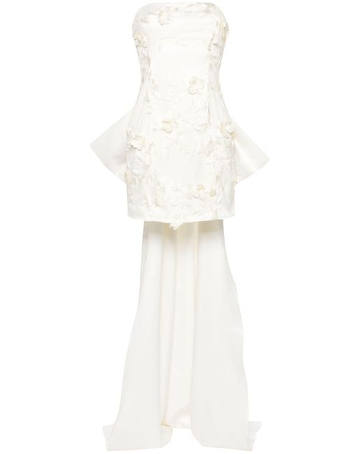 ROTATE BIRGER CHRISTENSEN White Neutral Floral-appliqué Taffeta Dress
