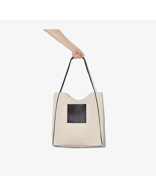 Jil Sander Multicolor Border Medium Canvas And Leather Tote Bag