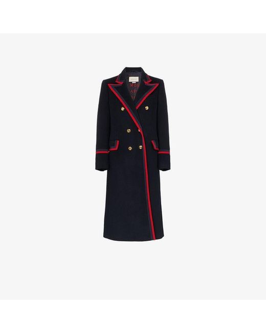 Gucci Blue Contrast Trim Double-breasted Military Coat
