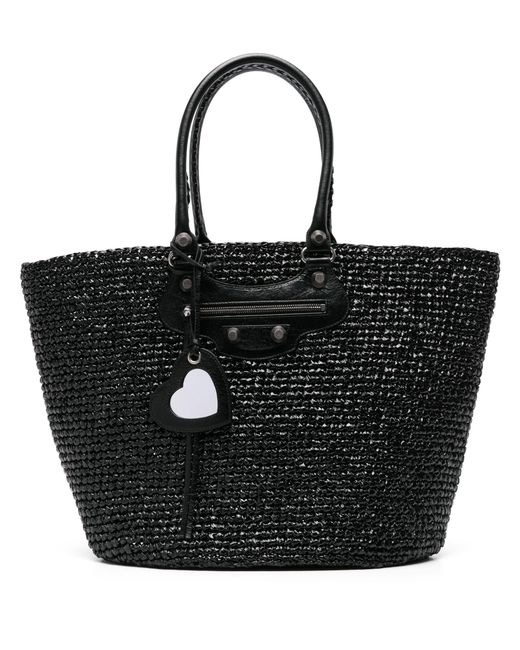 Balenciaga Black Le Cagole Panier Raffia Tote Bag - Women's - Raffia/polyamide/lambskin