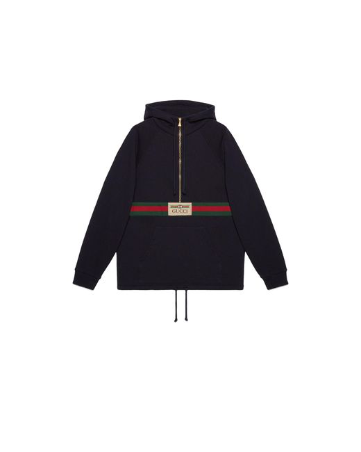 Gucci Denim Blue Web Stripe Logo Hoodie 