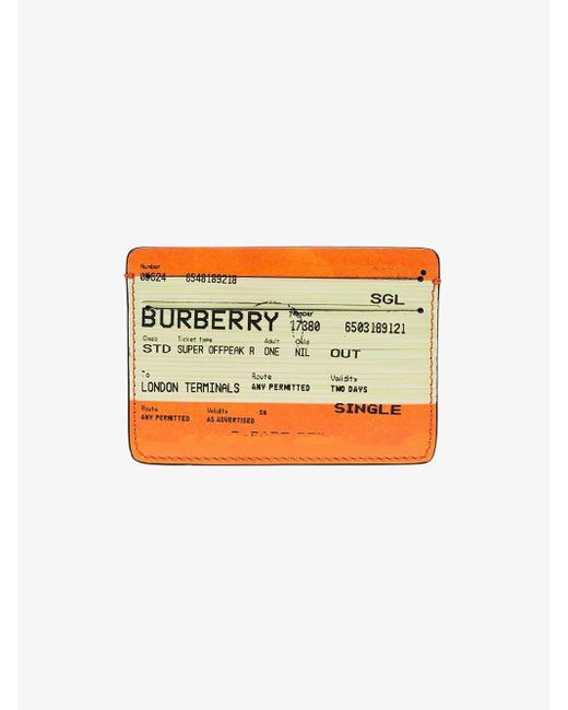 Burberry Orange Train Ticket Print Leather Card Case for men